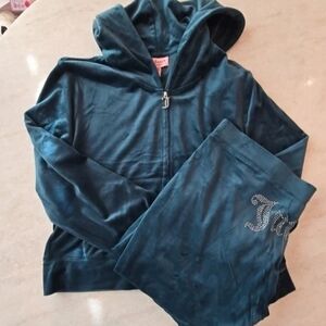 NEW NWT JUICY COUTURE Velour OG Bling Tracksuit Hoodie Pant Set sea blue size M